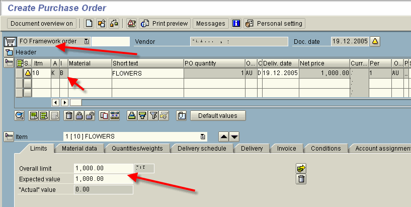 sap blanket po account assignment